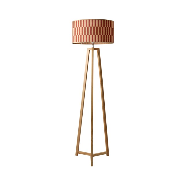 ValueLights Lottie Natural Wood Tripod Floor Lamp Orange Check Bamboo Shade and Bulb