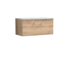 Balterley Level Wall Hung 1 Drawer Vanity Unit with Laminate Worktop for Stylish Compact Bathroom Storage Brown Bleached Cuneo Oak