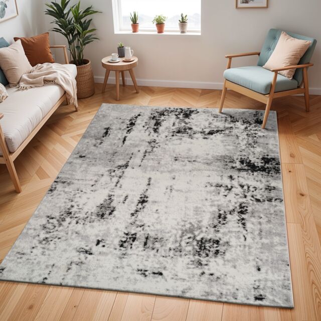 LIVABLISS Pisa-Abstract Modern Marble Rug 150 x 213 cm Black Grey Off-White