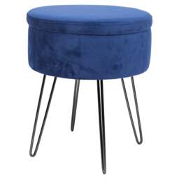 Harbour Housewares Velvet Storage Footstool - Round Modern Dressing Table Footstool Vanity Seat Chair - 45 x 36cm - Blue/Black Blue Blue/Black Pack of 1 1