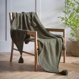 Copenhagen Sage Knitted Tassels Throwover Bed Throw Blanket 127 x 152cm