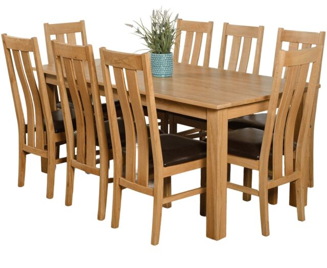 Oslo 180 x 90 cm Large Oak Dining Table and 8 Princeton Chairs Brown Brown
