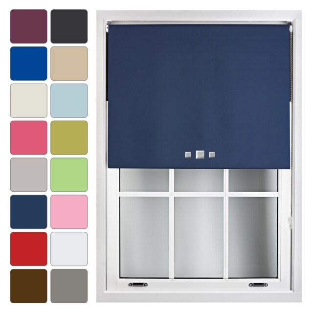 FURNISHED Blackout Roller Blinds with Triple Square Eyelets Cut to Size Easy Fit Window Shade Blue Navy (W) 150cm x (L) 210cm