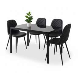 Black Glass Dining Table Set With 4 Black Chairs Home Dining Kitchen Furniture