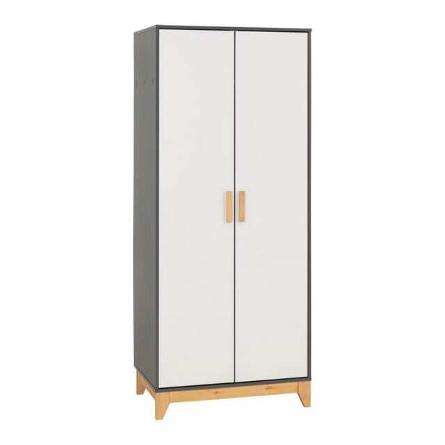 Cleveland 2 Door Wardrobe - L52 x W80 x H192 cm - White/Grey Metal Effect Grey