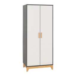 Cleveland 2 Door Wardrobe - L52 x W80 x H192 cm - White/Grey Metal Effect Grey