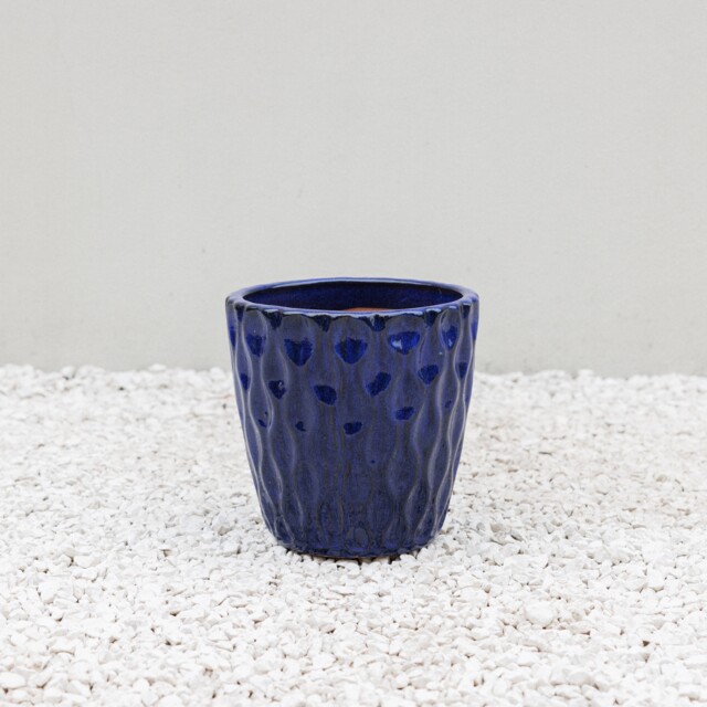 Primrose Tapered Round Petal Effect Garden Planter in Blue Glazed 28cm
