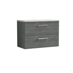 Balterley Level Wall Hung 2 Drawer Vanity Unit with Laminate Worktop for Modern Bathroom Storage Grey Anthracite Woodgrain