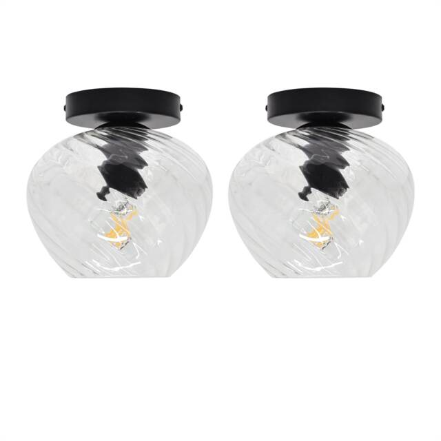 Set of 2 Bradson - Clear Swirl Glass Black Ceiling Lights