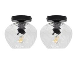 Set of 2 Bradson - Clear Swirl Glass Black Ceiling Lights