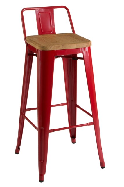 Orsina Aldgate Red Solid Ash Seat Bar Chair with Metal Legs