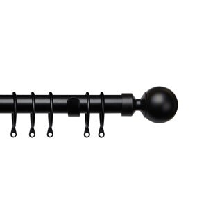 25-28mm Ball End Black Metal Curtain Pole Set 120 - 210cm Black Black