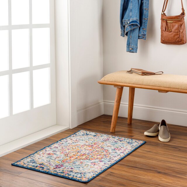 LIVABLISS Harput-Vintage Traditional Boho Rug 60 x 90 cm Blue Orange Yellow Grey