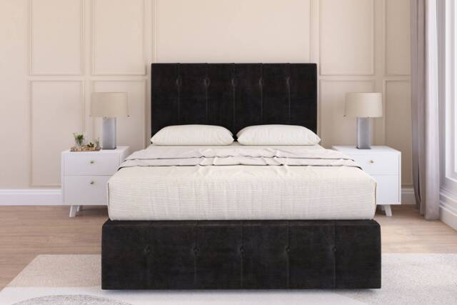 Sloomy Cambridge Black Plush Divan Bed Base No Drawers With 26 Inch Strutted Headboard & 12 Inch Matching Footboard Black Black Double 1