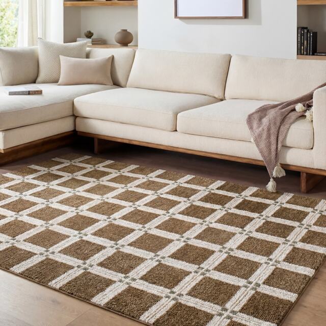 LIVABLISS La Luna-Modern Graphic Rug 200 x 275 cm Brown Off-White, Grey Green