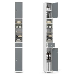 COSTWAY Slim Bathroom Cabinet Floor Storage Organizer White Grey 1