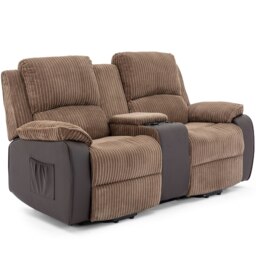 Postana Dual Motor Rise Recliner 2 Seater Cord Drinks Console Sofa (Brown)