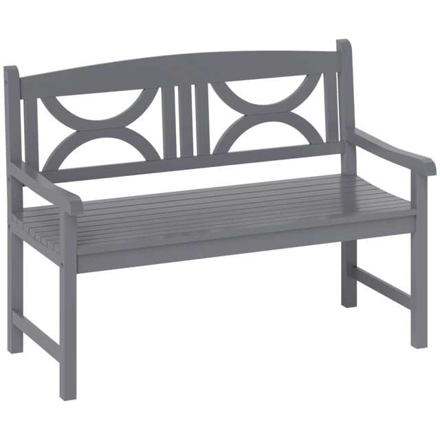 Outsunny 2-Seater Chair, Wooden Garden Bench, Outdoor Patio Loveseat for Porch, Grey Grey Grey