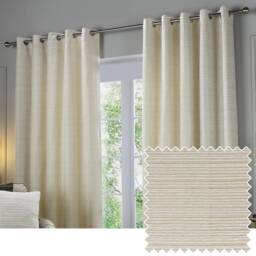 Paoletti Jupiter Chenille Jacquard Eyelet Curtain Pair Ivory/Gold (W)229cmx (D)183cm Cream Ivory/Gold One Size