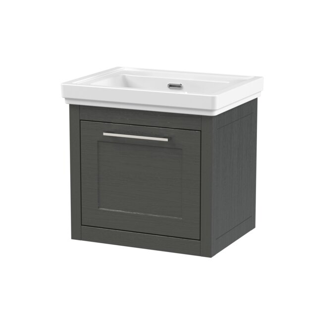 Balterley Traditional Bathroom Wall Hung 1 Drawer Vanity Unit and 0 Tap Hole Fireclay Basin Grey Dark Lead