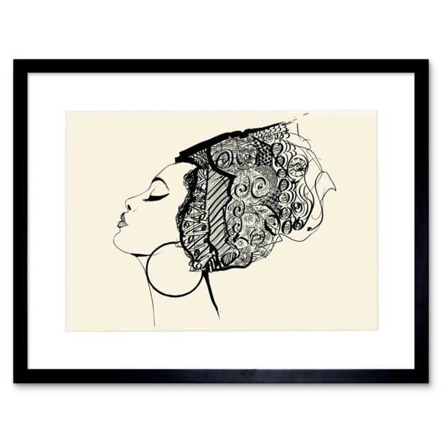 "Elegant Woman With Headdress Blank White 9x7"" Black Framed Wall Art Print"