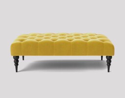Alyana 90cm Rectangle Ottoman Bench with Wooden Legs- Mustard Gold Plush Velvet Chesterfield Upholstered Footstool