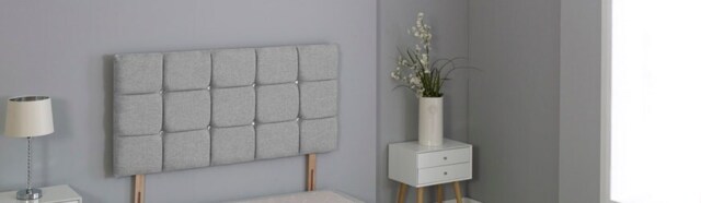 "Silver Linen Cube Headboard Silver 2FT6 Small Single 26""inch Headboard"