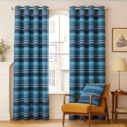 Homescapes Cotton Morocco Striped Blue Curtains - 167 x 182 cm
