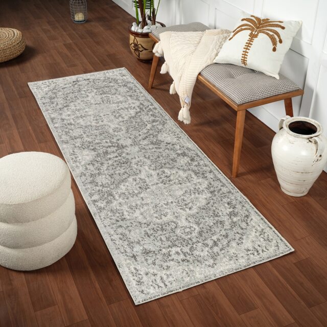 LIVABLISS Harput-Vintage Traditional Boho Rug 80 x 220 cm Blue Orange Yellow Grey