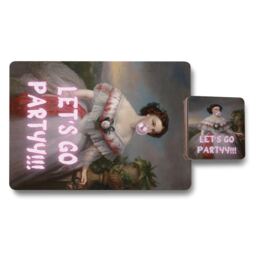Set Of 12 Placemats And Coasters With Designer Artwork And Wood Bottom