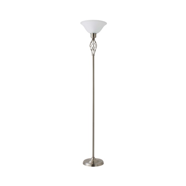 ValueLights Memphis Twist Brushed Chrome Floor Lamp Frosted Shade Chrome