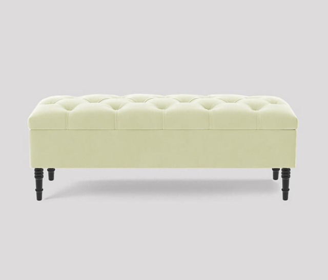 Alyana 150cm Wide Tufted Rectangle Ottoman Storage Bench - Upholstery Velvet Shoe Bench with Turned Wooden Legs