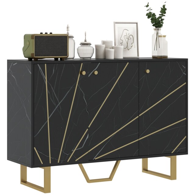 HOMCOM Sideboard Storage Cupboard with Metal Legs for Living Room, Black Black