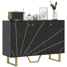 HOMCOM Sideboard Storage Cupboard with Metal Legs for Living Room, Black Black