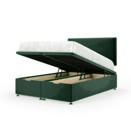 Emerald Green Plush Velvet Ottoman Base and Valencia Headboard Double Multi