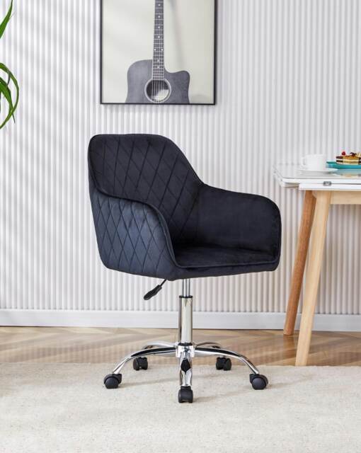 Office Chair black velvet swivel with arms and wheels leisure home desk computer Black