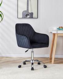 Office Chair black velvet swivel with arms and wheels leisure home desk computer Black