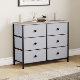 Vida Designs Chorley 6 Drawer Fabric Drawer Chest, Beige & Grey Wood