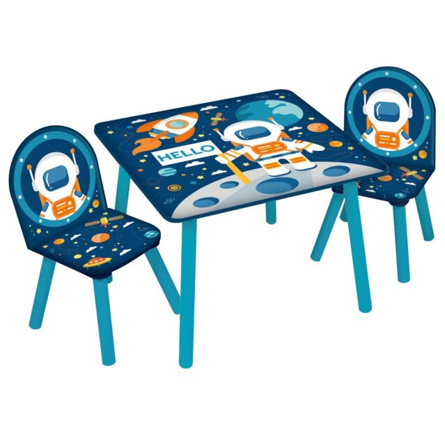 Kids Wooden Table And 2 Chairs Themed Set Blue Space 3