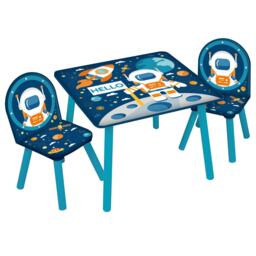 Kids Wooden Table And 2 Chairs Themed Set Blue Space 3