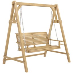 Outsunny 2 Seater Wooden Garden Swing Seat Hammock Bench Lounger, Natural