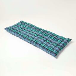 Homescapes Garden Bench Cushion Luxury 2 Seater Cotton Tartan Indoor Outdoor Seat Pad Green 108 x 42 cm 1