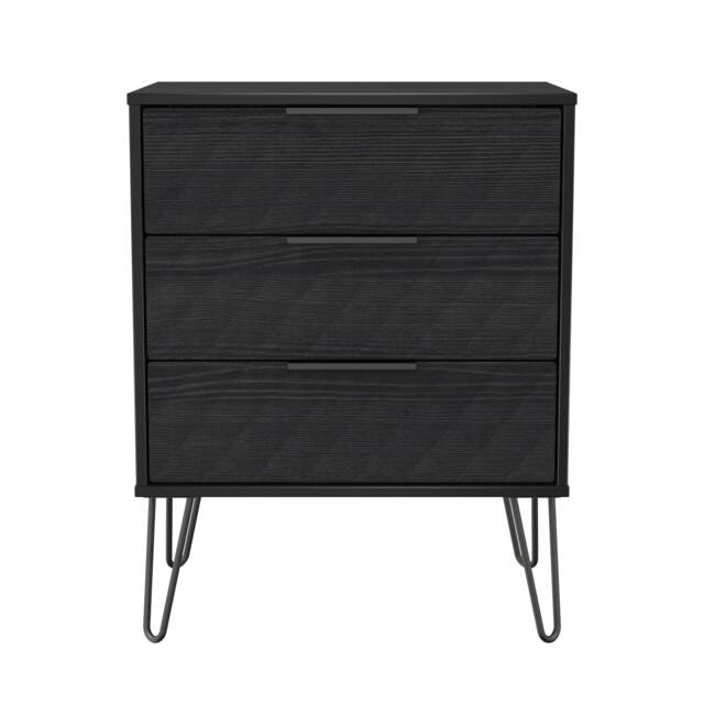 Islay 3 Drawer Midi Chest of Drawers in Black Ash (Ready Assembled) Black Black Ash