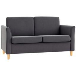 HOMCOM 2 Seater Sofa, Compact Loveseat, Linen Upholstered Couch with Wood Legs and Armrest, Small Sofa for Living Room and Home Office Dark Grey