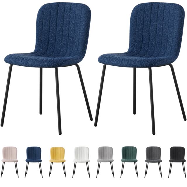 Set of 2 Teddy Faux Fur Stitched Design Dining Chairs Blue Bella by MCC