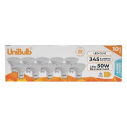 UniBulb LED GU10 345lm 3.6W (Replaces 50W) 6500K (Daylight) Spotlight Downlight Light Bulb - Pack of 10 White Daylight 10