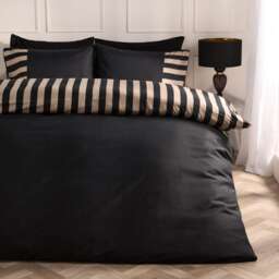 OHS Stripe Edge Bedding Set Microfibre Duvet Cover with Pillowcase Black Black/Stone Double