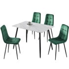 120cm Ceramic Top Dining Table & 4 Plush Velvet Chairs With Metal Leg Modern Set Multi Gloss White + 4 Green Velvet Chairs