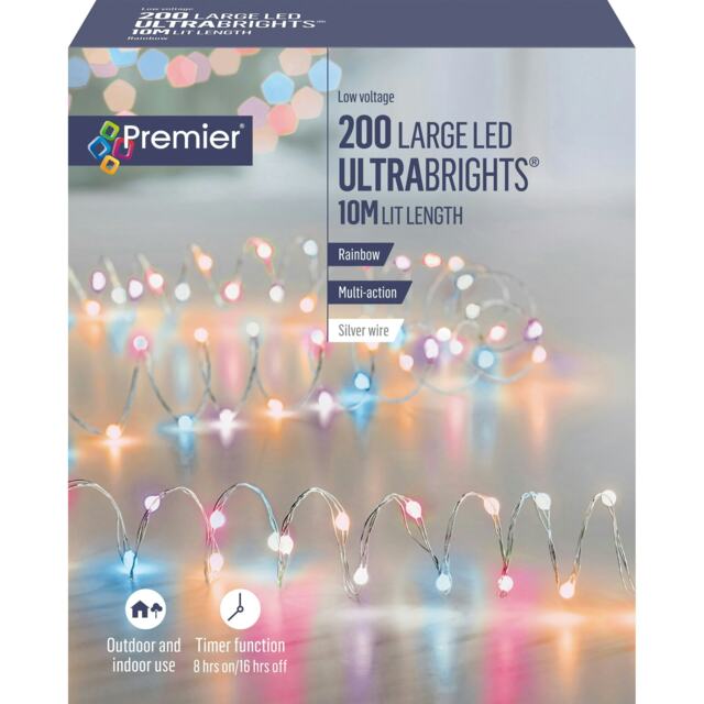 Premier UltraBrights Lights 200 LED Rainbow 10m