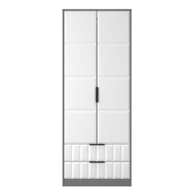 Seattle Tall 2 Drawer Double Wardrobe in White Matt & Dusk Grey (Ready Assembled) White White Matt & Dusk Grey